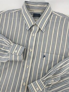 KENZO Men's Striped Button Down Shirt Long Sleeve Blue Cream Multi Stripe XL